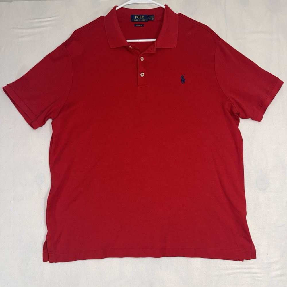 Men's Large Polo Ralph Lauren Solid Red Polo With Navy Logo